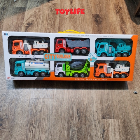 Bộ 6 xe ô tô đồ chơi size lớn cho bé xe công trình cứu hoả cảnh sát quân sự cứu hộ xây dựng máy xúc máy bay trực thăng