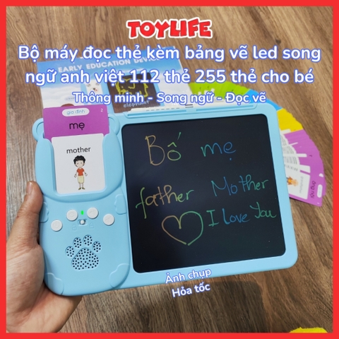 Bộ máy đọc thẻ kèm bảng vẽ led song ngữ anh việt 112 thẻ 255 thẻ cho bé đồ chơi giáo dục sớm tập đọc tập vẽ TOYLIFE