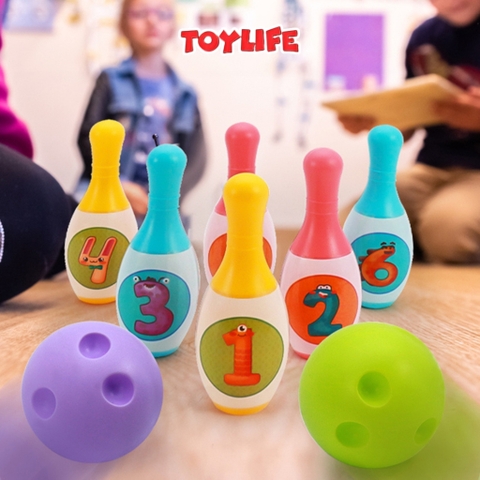 Bộ đồ chơi bowling ném bóng mini 2 bóng 6 ống cho bé trò chơi boling lăn bóng vận động an toàn cho trẻ TOYLIFE