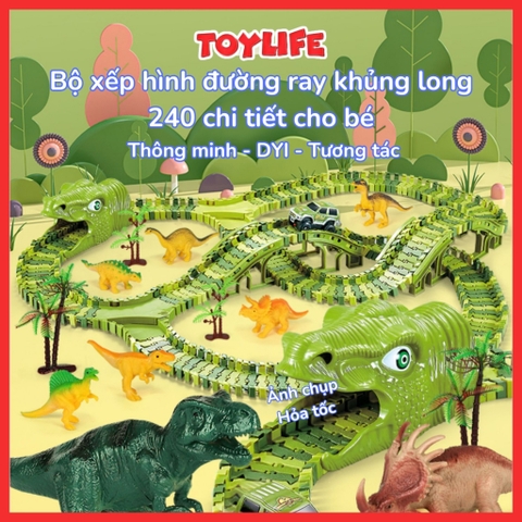 Bộ xếp hình đường ray khủng long 240 chi tiết cho bé đồ chơi lắp ghép đường đua ô tô khủng long thông minh TOYLIFE