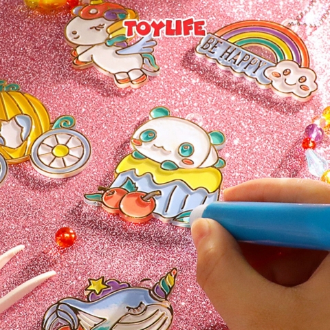 Đồ chơi thủ công tô màu tự làm móc khóa DIY bút màu keo cho bé đồ chơi handmade tự làm mặt dây chuyền bằng bút sơn nước