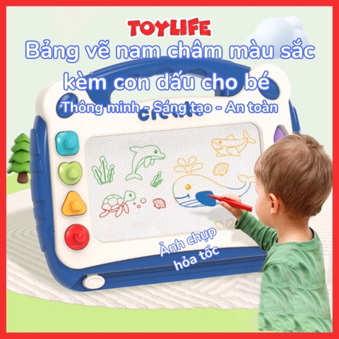 Bảng vẽ nam châm màu sắc kèm con dấu cho bé đồ chơi bảng vẽ từ tính có chân trẻ em bảng viết nam châm xóa được TOYLIFE