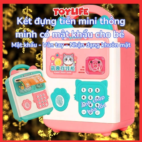 Két đựng tiền mini thông minh có mật khẩu vân tay nhận dạng khuôn mặt cho bé két sắt mini ống đựng tiền tiết kiệm trẻ em