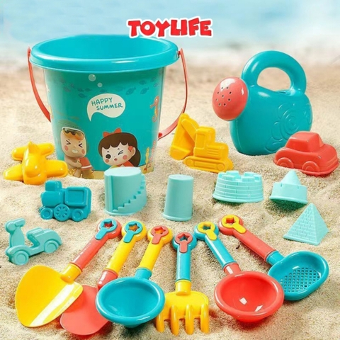 Đồ chơi xúc cát bãi biển size to 18 chi tiết cao cấp cho bé bộ xúc cát đồ chơi đi biển kèm xô nước bình tưới trẻ em