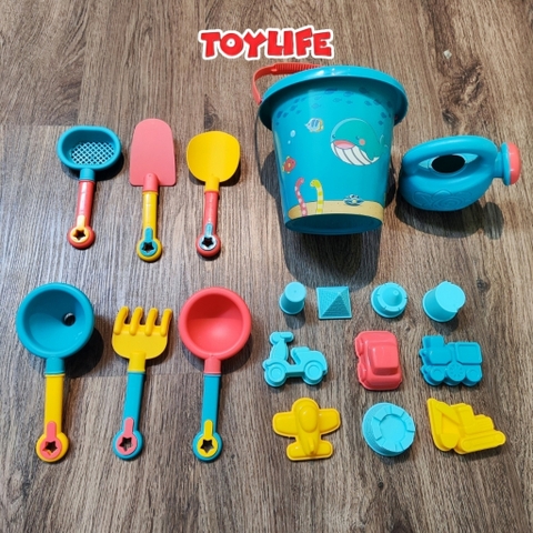 Đồ chơi xúc cát bãi biển size to 18 chi tiết cao cấp cho bé bộ xúc cát đồ chơi đi biển kèm xô nước bình tưới trẻ em