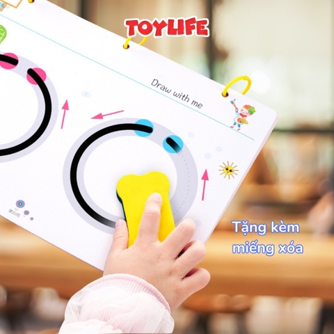 Bộ tập tô vẽ thông minh xóa được 64 trang tặng kèm 6 bút màu sách tập viết theo nét học liệu montessori cho bé