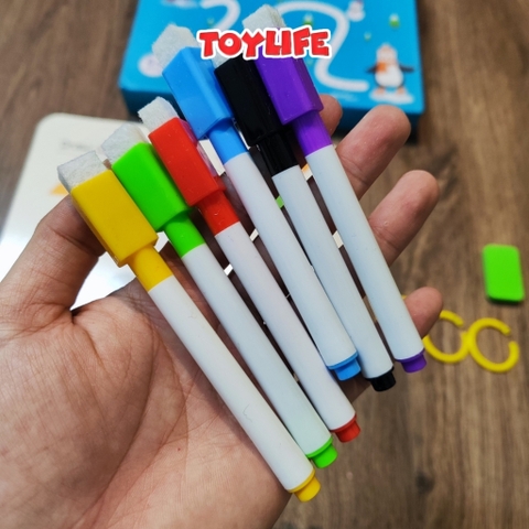 Bộ tập tô vẽ thông minh xóa được 64 trang tặng kèm 6 bút màu sách tập viết theo nét học liệu montessori cho bé