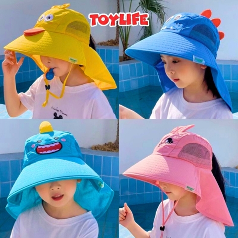 Mũ chống nắng vành rộng mùa hè dễ thương tặng kèm còi cho bé mũ che nắng vành lớn chống tia cực tím trẻ em TOYLIFE