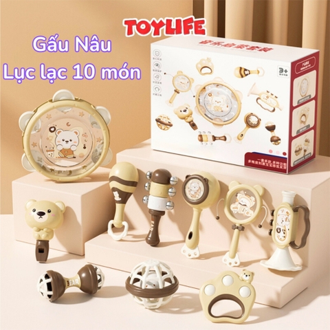 Đồ chơi lục lạc gặm nướu cầm tay 10 món an toàn cho bé xúc xắc gặm nướu cao cấp sơ sinh phát triển giác quan TOYLIFE
