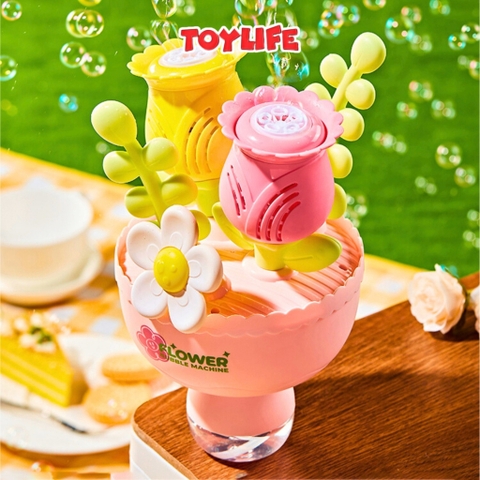 Máy thổi bong bóng xà phòng tự động hình bó hoa tặng kèm pin bông hoa phun bong bóng máy bắn bong bóng có đèn TOYLIFE