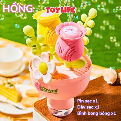 Máy thổi bong bóng xà phòng tự động hình bó hoa tặng kèm pin bông hoa phun bong bóng máy bắn bong bóng có đèn TOYLIFE