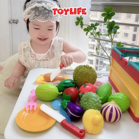 Đồ chơi cắt hoa quả rau củ kèm khay đựng cho bé trò chơi cắt trái cây bộ đồ chơi nấu ăn cắt rau quả trẻ em TOYLIFE