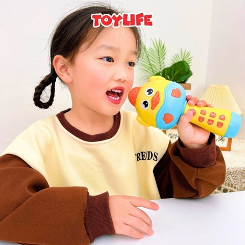 Mic hát karaoke bluetooth không dây kèm sạc cao cấp cho bé micro không dây livestream mini máy phát nhạc trẻ em TOYLIFE
