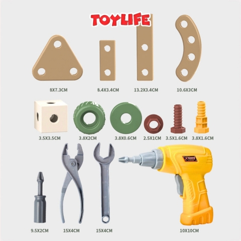 Bộ đồ chơi kỹ sư lắp ráp DIY kèm khoan điện thế hệ mới đồ chơi kỹ thuật vặn ốc vít hộp dụng cụ sửa chữa tháo lắp TOYLIFE
