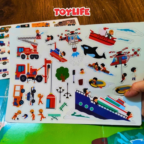 Đồ chơi tranh dán nam châm từ tính theo chủ đề thông minh cho bé bộ bóc dán sticker nam châm công trường cứu hộ