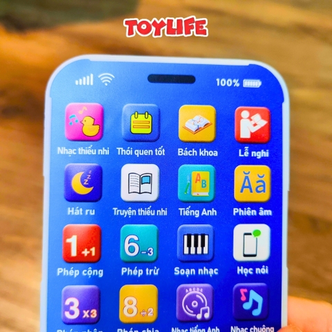 Đồ chơi điện thoại thông minh tiếng việt có đèn nhạc tặng kèm sạc cho bé điện thoại di động mô hình giáo dục TOYLIFE