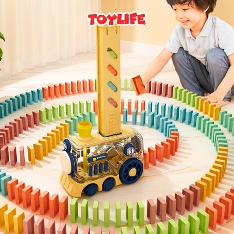 Đồ chơi tàu hỏa xếp domino tự động thế hệ mới cho bé xếp domino xe điện có đèn nhạc xe lửa domino TOYLIFE