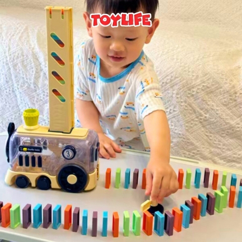 Đồ chơi tàu hỏa xếp domino tự động thế hệ mới cho bé xếp domino xe điện có đèn nhạc xe lửa domino TOYLIFE