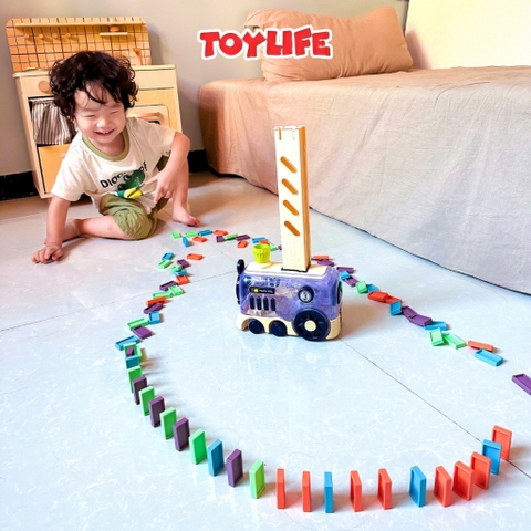 Đồ chơi tàu hỏa xếp domino tự động thế hệ mới cho bé xếp domino xe điện có đèn nhạc xe lửa domino TOYLIFE