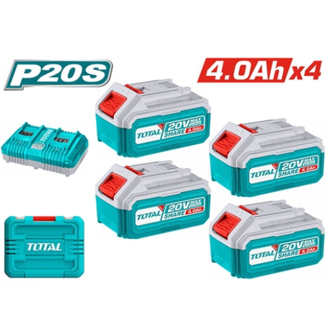BỘ 4 PIN TFBLI2002 VÀ 1 SẠC ĐÔI TFCLI2034 LITHIUM-ION P20S TOTAL - TFBCLI20244