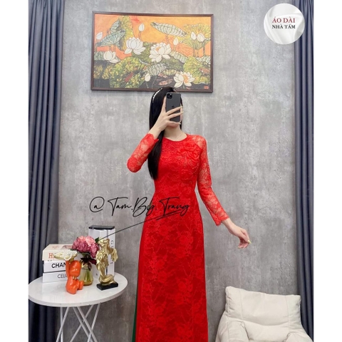 Áo dài ren 4 tà kết hoa pù hợp mặc dự tiệc, cưới hỏi, chụp hình - Áo Dài Đan Linh
