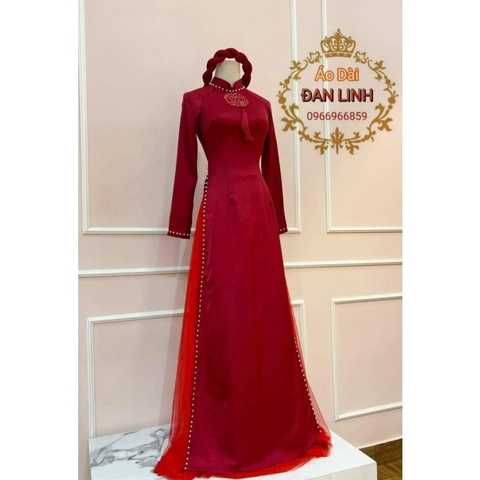 Áo dài cô dâu màu đỏ, áo dài cưới, áo dài ăn hỏi vải lụa vân gỗ cao cấp, sang trọng - Áo Dài Đan Linh