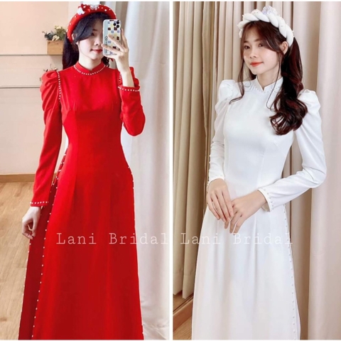 Áo dài 2 tà tay bồng đính ngọc phù hợp dự tiệc cưới hỏi, hội nghị, chụp hình, áo dài học sinh