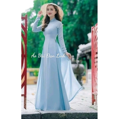Áo dài xanh dương 4 tà, áo dài trơn, đồng phục áo dài đẹp - Áo Dài Đan Linh