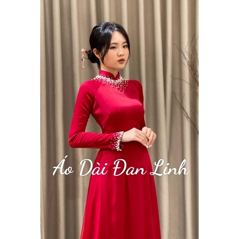 Áo dài cao cấp màu đỏ kết ngọc, áo dài cưới, áo dài cô dâu - Áo Dài Đan Linh