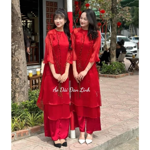 Áo dài cách tân tơ thêu nhí dáng suông - Áo Dài Đan Linh