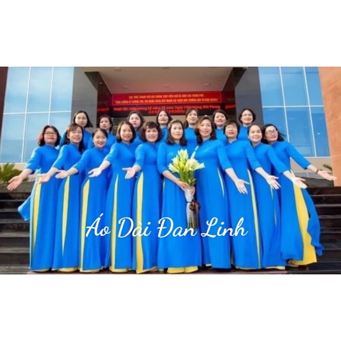 Áo dài trơn màu xanh dương, đồng phục áo dài xanh tiếp viên hàng không - Áo Dài Đan Linh