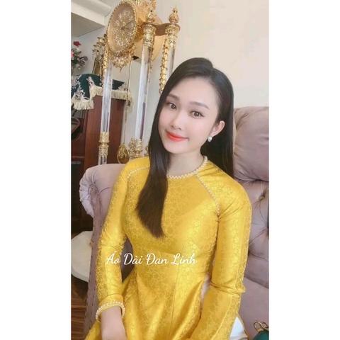 Áo dài gấm màu vàng kết ngọc cao cấp - Áo Dài Đan Linh
