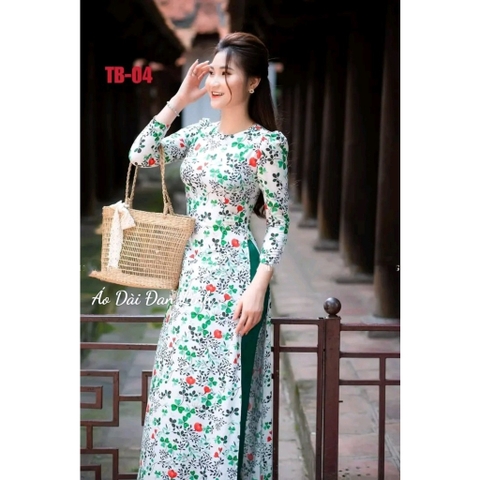 Áo dài hoa nhí cổ tròn tay phồng  - Áo Dài Đan Linh