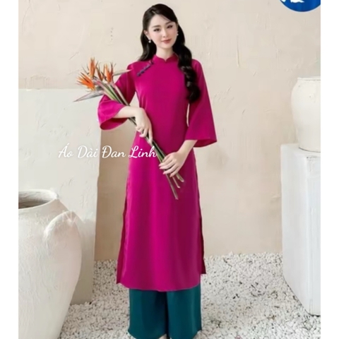 Áo dài tết 2024 dáng cách tân màu hồng tím lụa mềm đính cúc xinh - Áo Dài Đan Linh