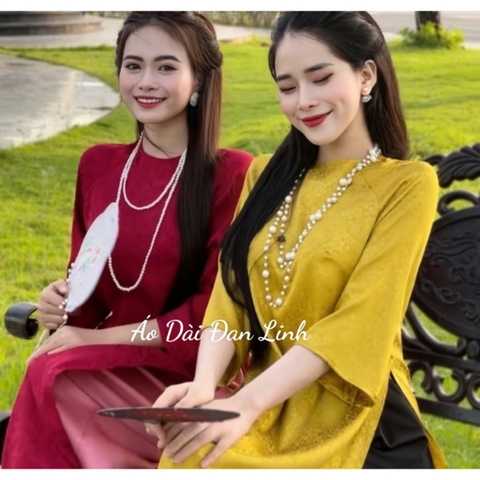 Áo dài tết 2024 dáng cách tân suông cổ kiềng lụa gấm sang trọng - Áo Dài Đan Linh