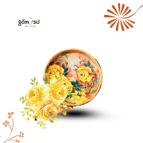 [Gốm cao cấp] Đĩa hoa gốm sang trọng tinh tế