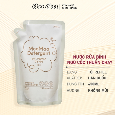 Nước rửa bình ngũ cốc thuần chay MooMaa - Dạng túi refill - 450ml/túi