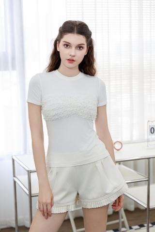 Anie T-Shirt - Áo thun trắng phối bèo