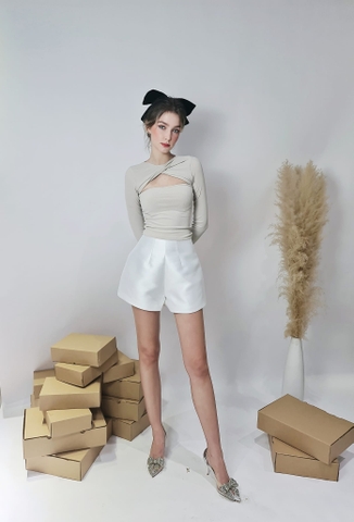 Áo thun xoắn ngực tay dài