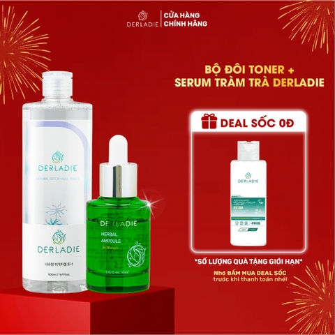 Bộ đôi Toner Derladie 500ml, Siêu Tinh Chất Tràm Trà giảm mụn Derladie Herbal For Blemish 30ml