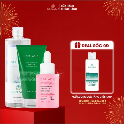 Bộ 3 sản phẩm Hỗ Trợ Giảm Mụn Toner 500ml, Sữa Rửa Mặt 150ml, Serum Niacinamide Derladie 30ml