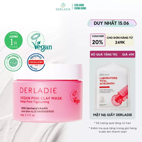 Mặt Nạ Đất Sét Hút Dầu Kiểm Soát Nhờn - Derladie Vegan Pink Clay Mask Deep Pore Tightening