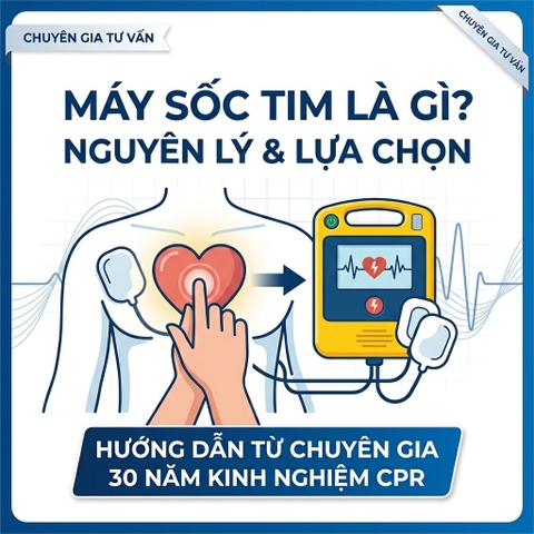 MÁY SỐC TIM (AED) LÀ GÌ? NGUYÊN LÝ HOẠT ĐỘNG VÀ HƯỚNG DẪN LỰA CHỌN