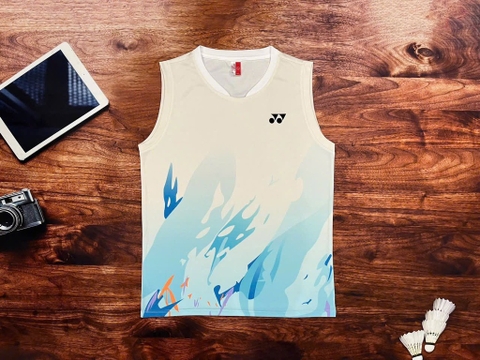 Áo cầu lông sát nách Yonex SNQT006 - Trắng xanh