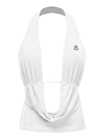 SISTERS Áo croptop cổ đổ hở lưng Mavis - Trắng