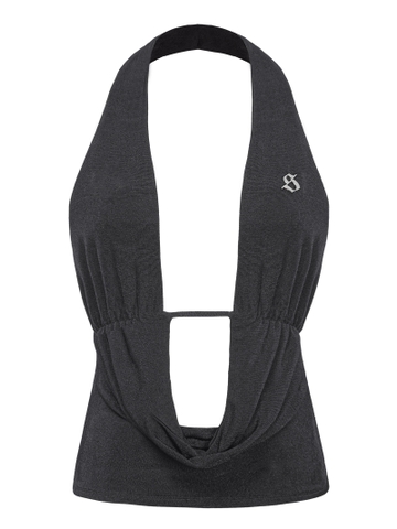 SISTERS Áo croptop cổ đổ hở lưng Mavis - Đen