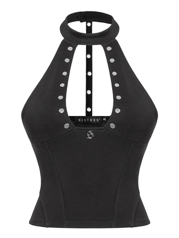 SISTERS Áo croptop phối đinh tán Cherish - Đen