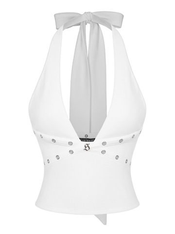 SISTERS Áo croptop cổ yếm phối khoen bạc Muse - Trắng