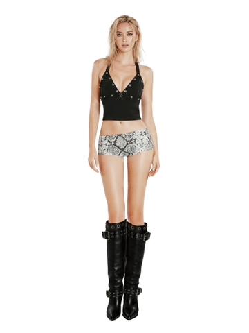 SISTERS Áo croptop cổ yếm hở lưng đính mắt cáo Jolene - Đen