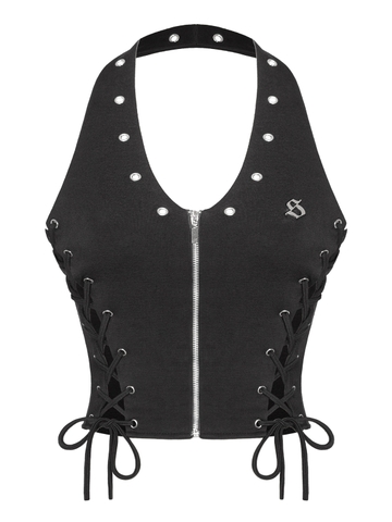 SISTERS Áo croptop cổ yếm đan dây Riveria - Đen